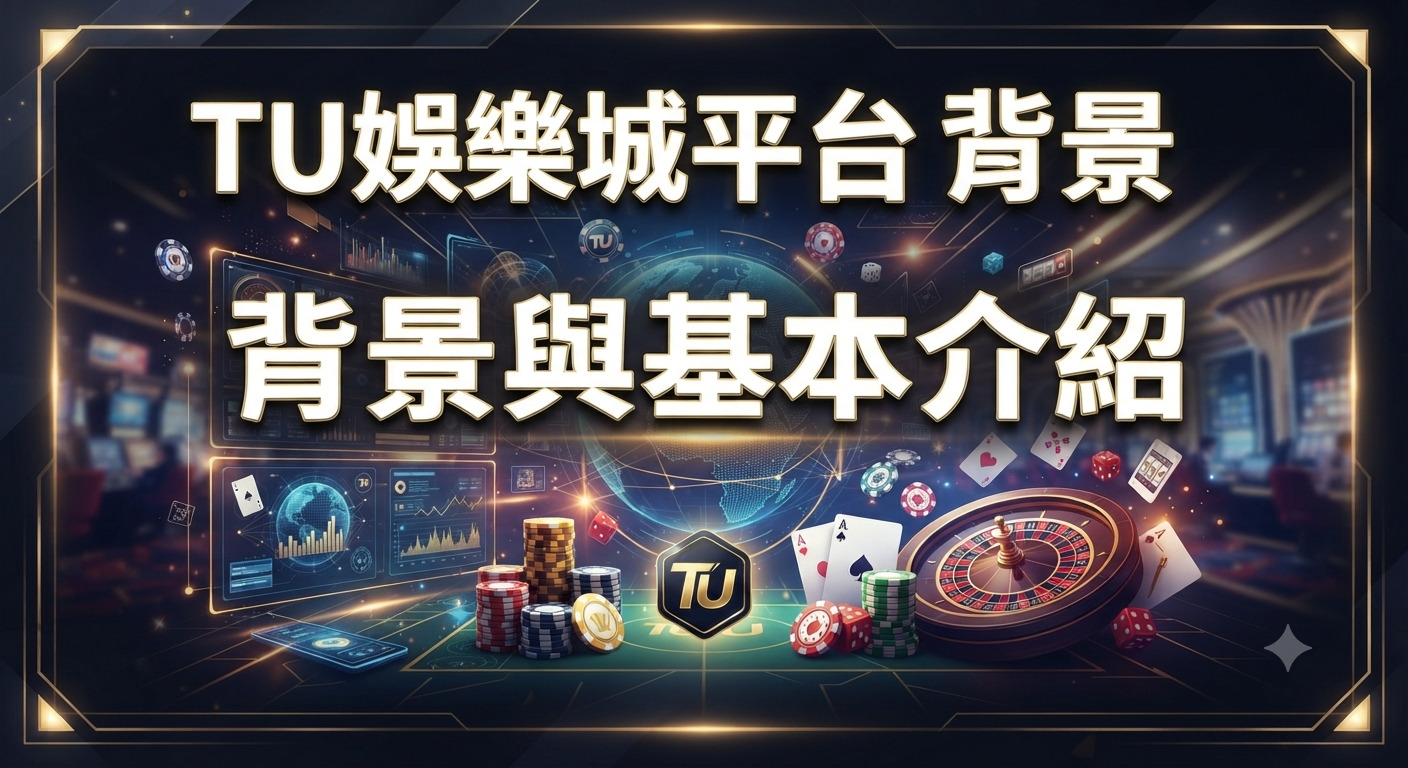 圖片背景為高科技與奢華感兼具的線上娛樂城主題，包含籌碼與輪盤等元素。 畫面正中央醒目地顯示著「TU娛樂城平台背景與基本介紹」的繁體中文標題。